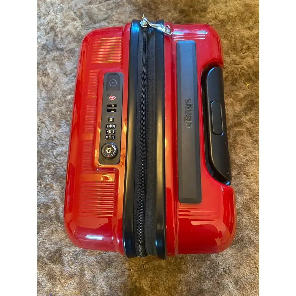 eBags Hard Shell Spinner Carry On Size Suit Case Luggage in Red Ribbed 22